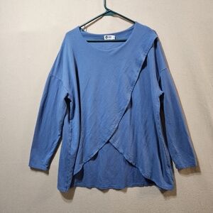 Yay Blue Long Sleeve Asymmetrical Bamboo Blend Top 1x